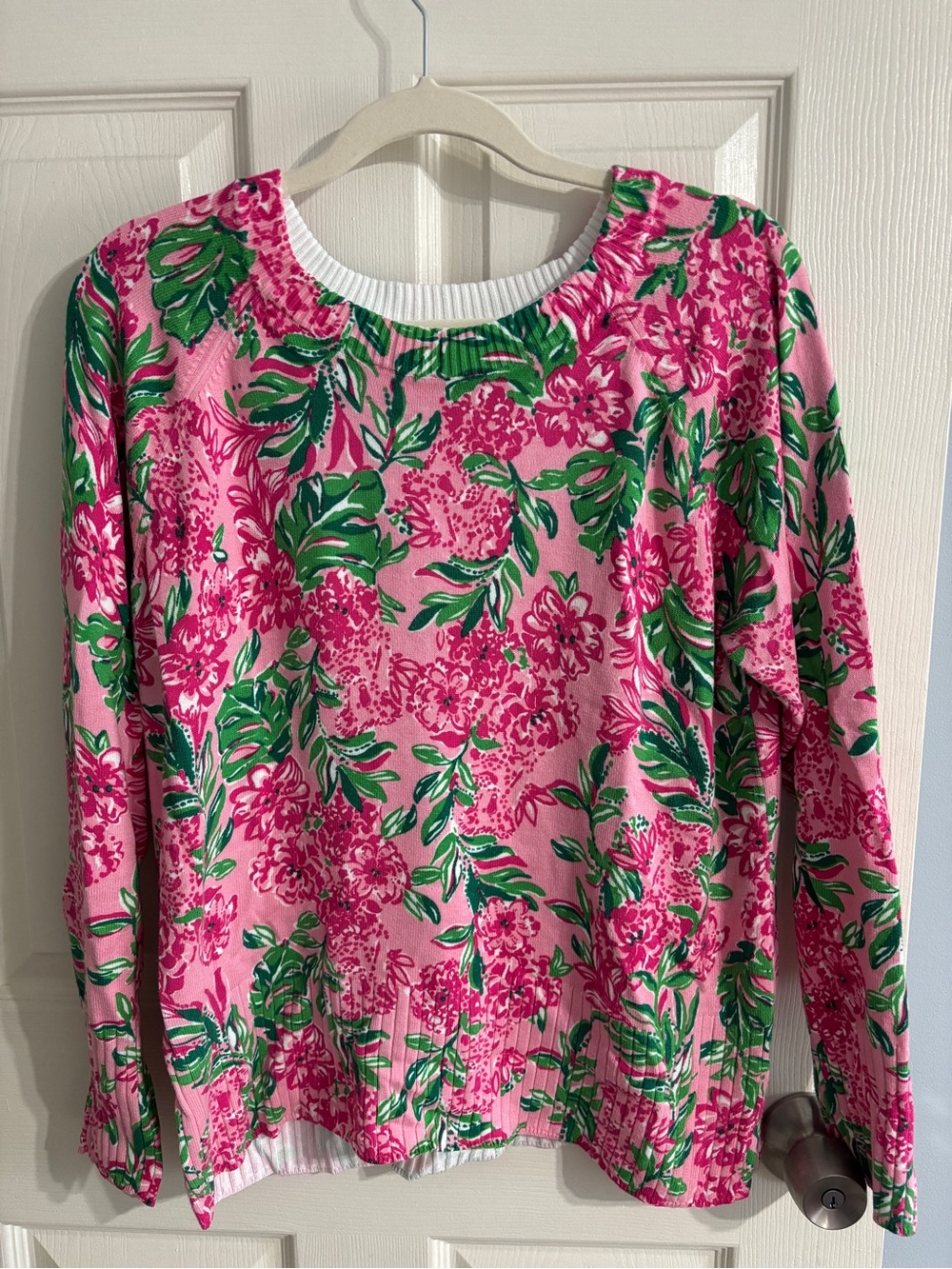 Lilly Pulitzer Pink & Green Floral Salima Scoop Neck Sweater